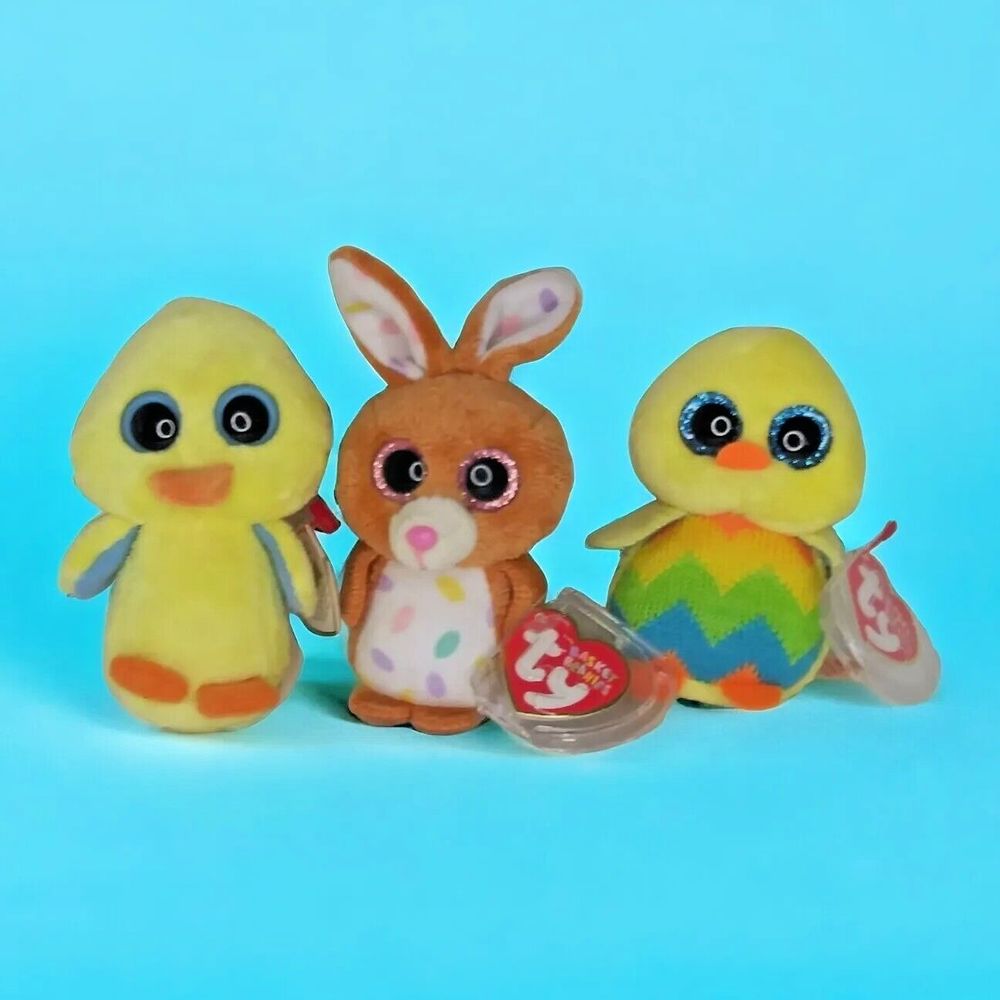 TY Basket Beanies Easter Lot Chicks Bunny Tweet Goldie Carrots Beanie Babies